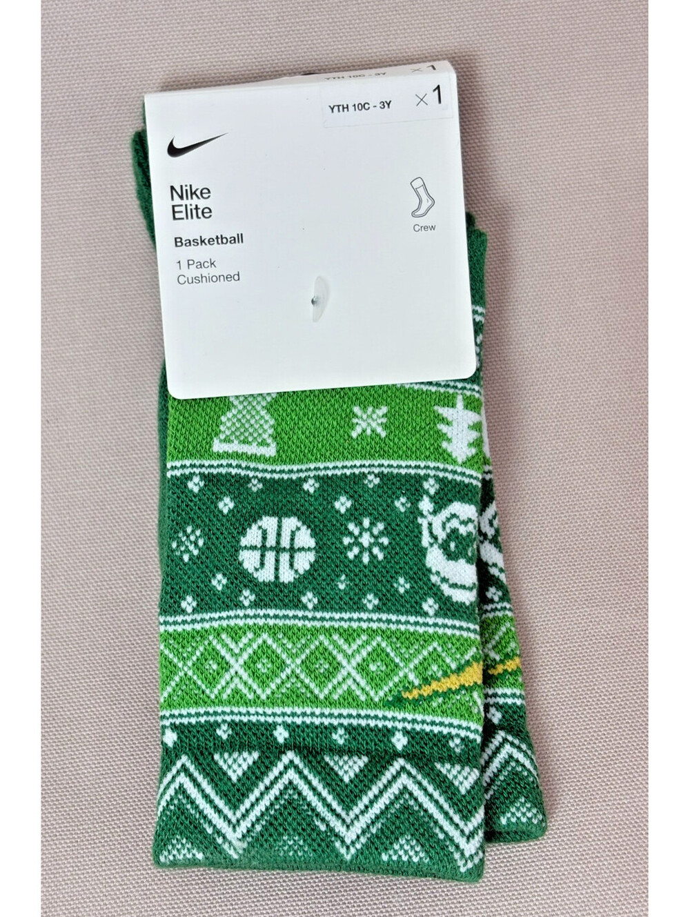 Nike Elite Basketball Socks Youth 10C-3Y XS Holiday Christmas Red Green Crew NEW